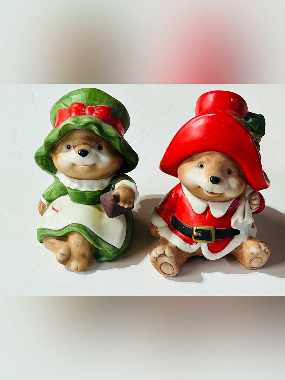 Homco Figurine Set Santa & Mrs Claus Bear Family Christmas 5600 Porcelain